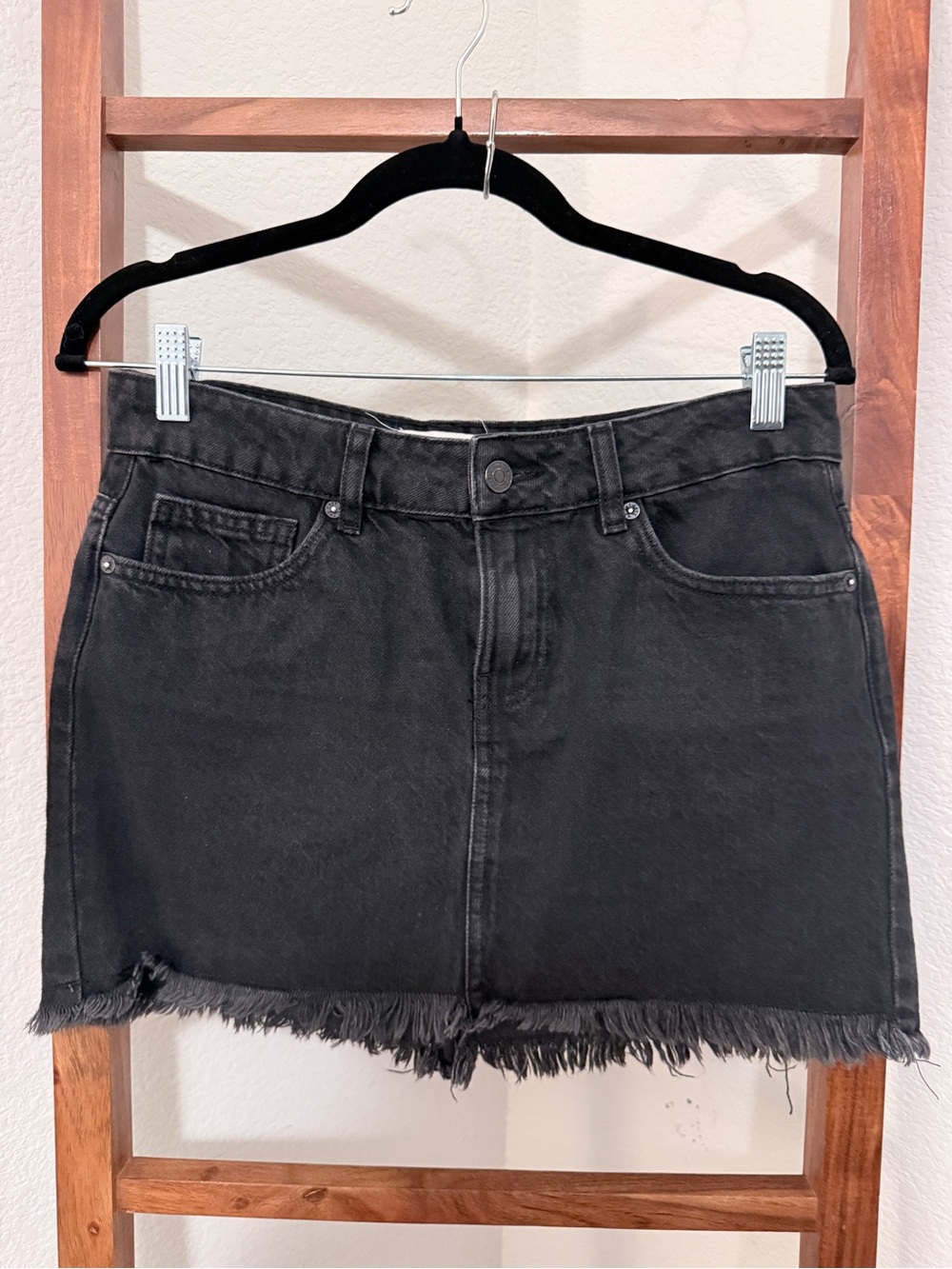 Free People We The Free Black Frayed Hem Denim Mini Skirt Size 4
